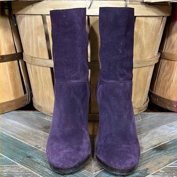 Cole Haan Air Purple Suede Platform Heeled Pump Pull-On Mid Calf Boots Women 8.5 - Picture 4 of 13